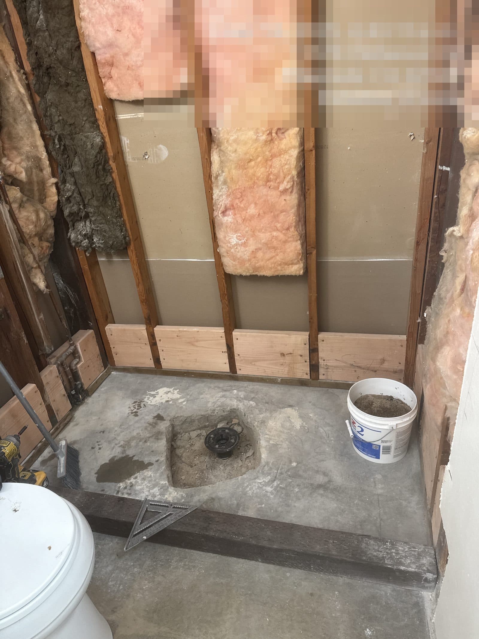 Shower demolished to pan after water leak in Riverside CA home, before insurance rebuild — photo 1